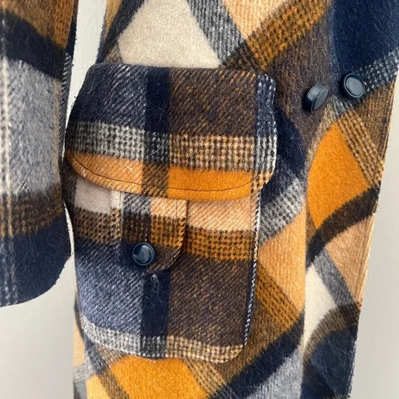 Vintage Jill Jr. Rust Orange and Navy Plaid Wool Coat as is - Picture 6 of 12